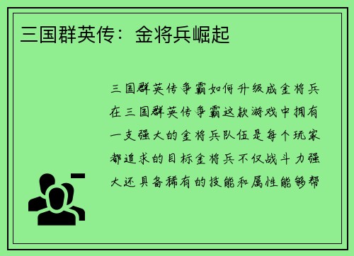 三国群英传：金将兵崛起